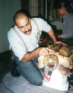 Frank Indiviglio demonstrates proper way to handle an alligator snapping turtle